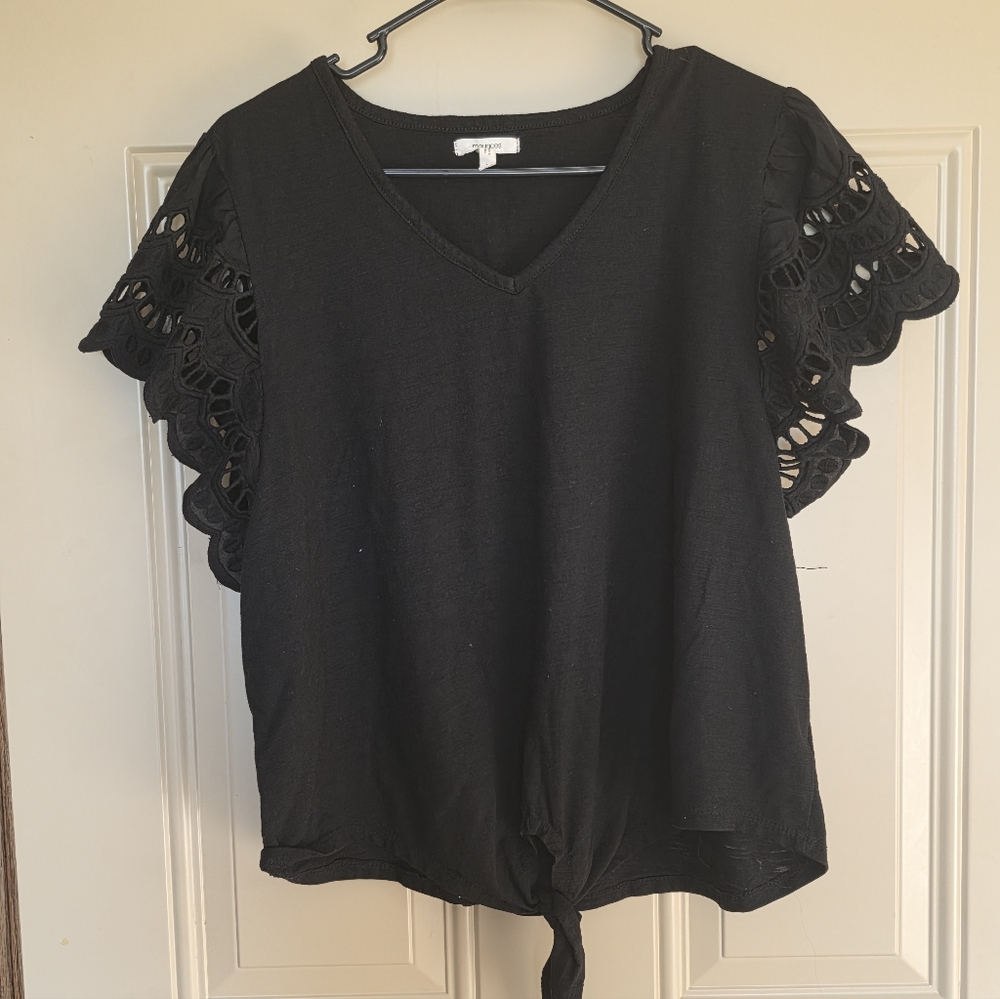 Maurices Black Crochet Sleeve Blouse